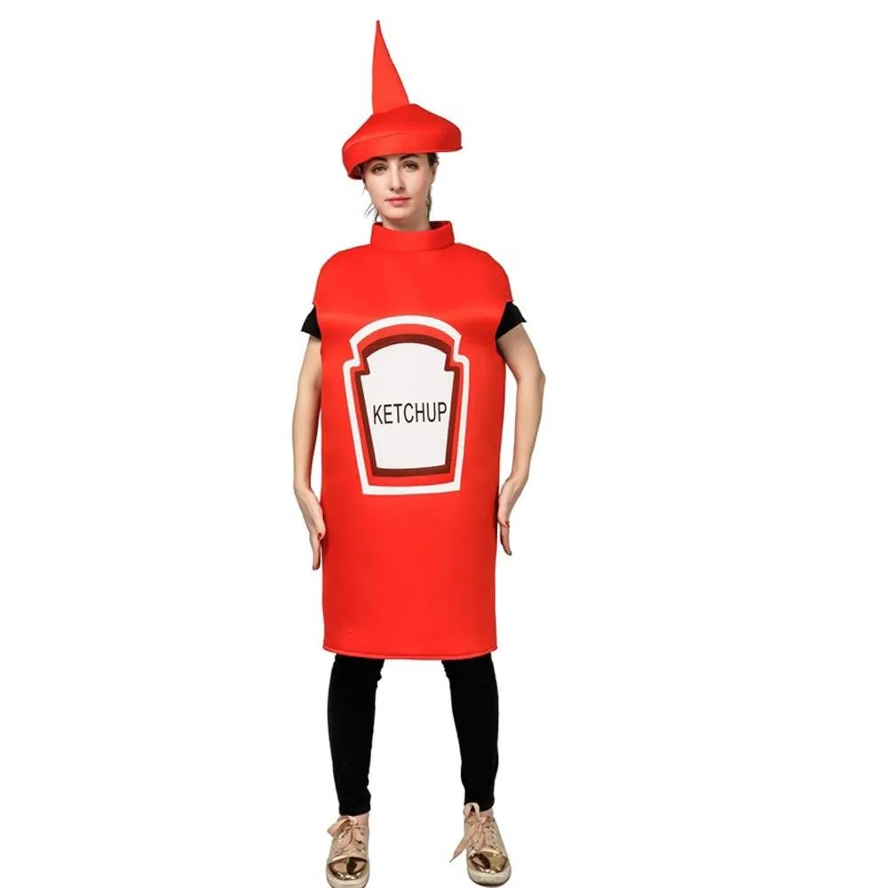 Halloween Adult Couples Mustard Ketchup jumpsuit Costume Cosplay Party