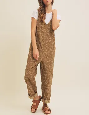 Harper Floral Print Brown Cotton Jumpsuit