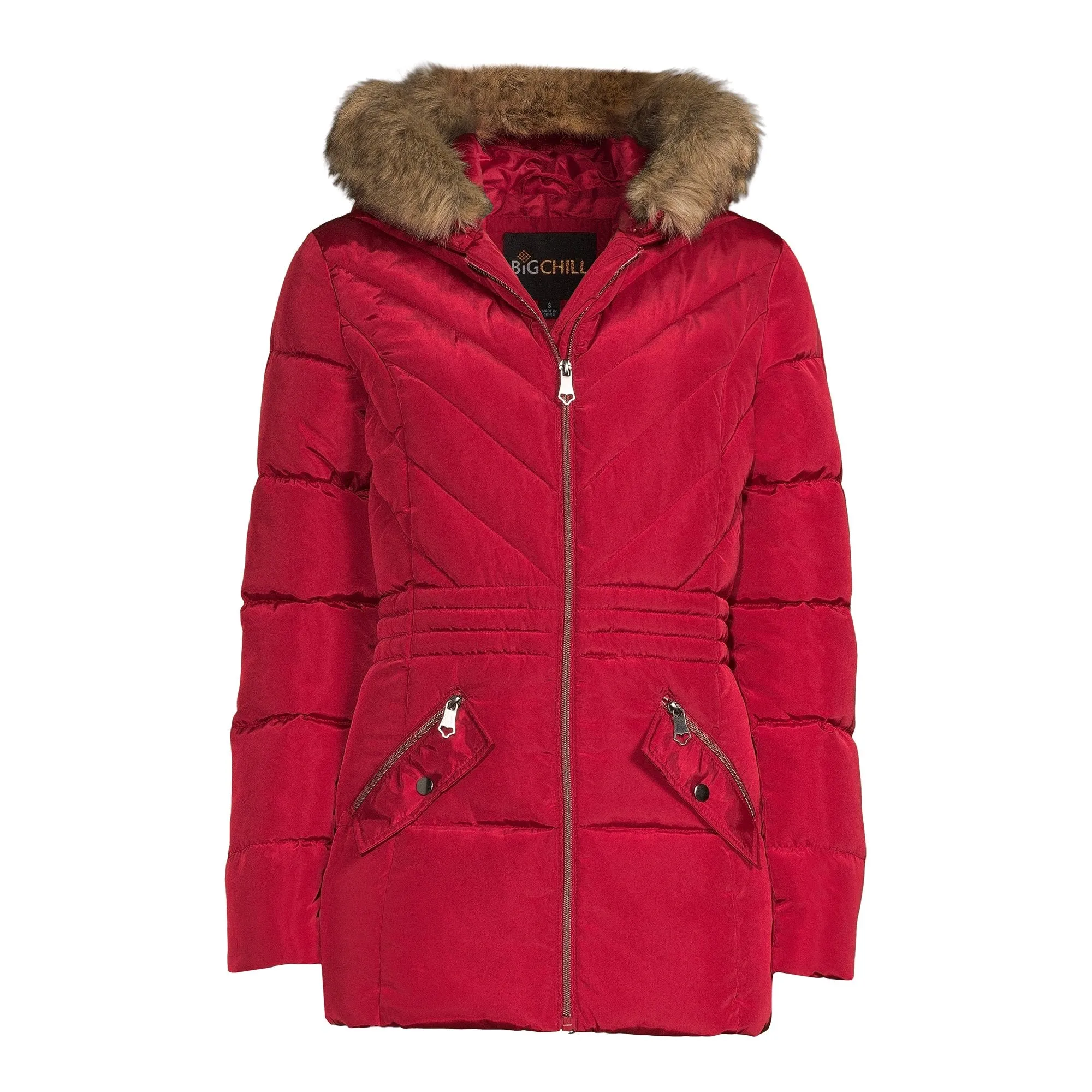 Heavy Puffer Faux Fur Hood Ruby