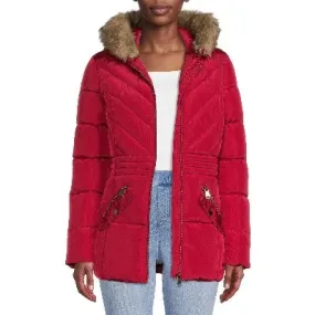 Heavy Puffer Faux Fur Hood Ruby