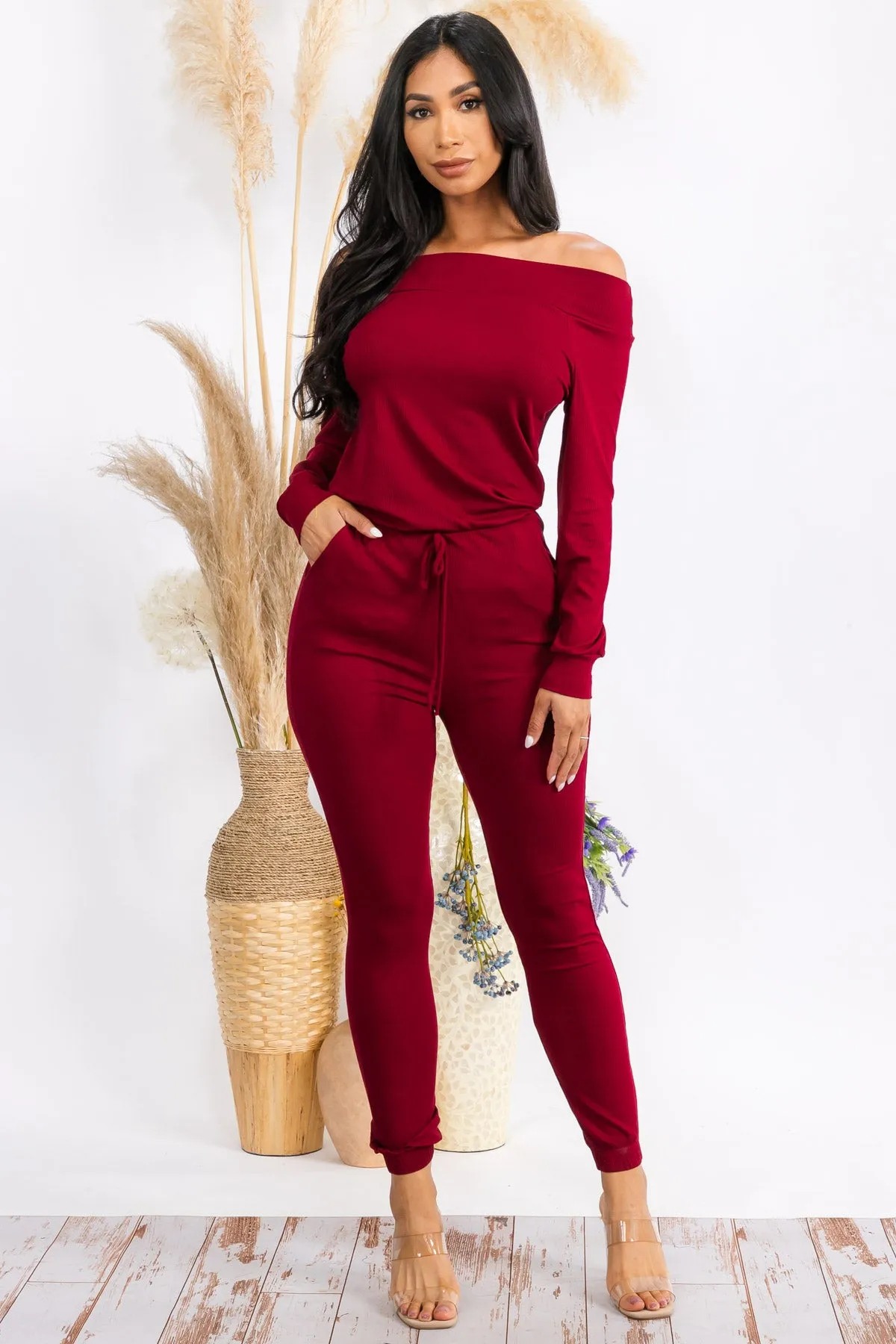 HH620X-SOLID - OFF SHOULDER JUMPSUIT