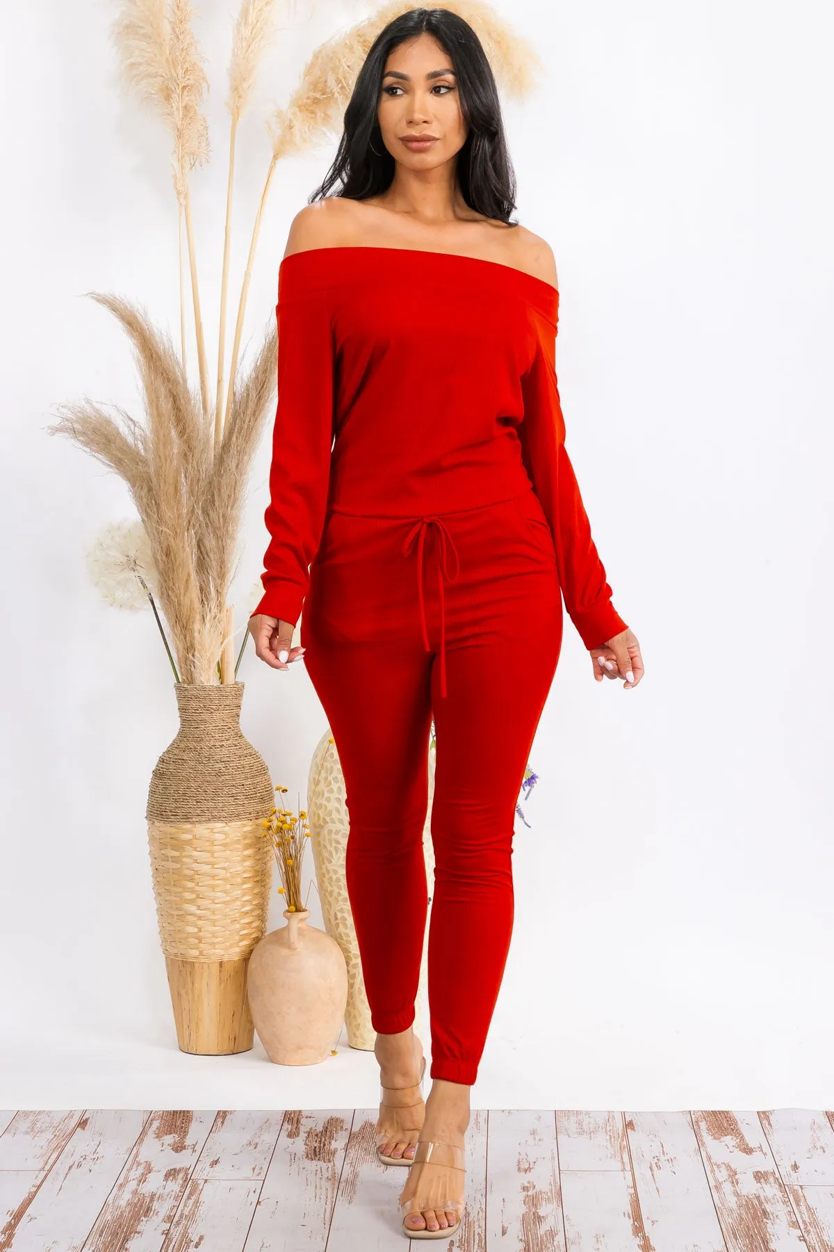 HH620X-SOLID - OFF SHOULDER JUMPSUIT