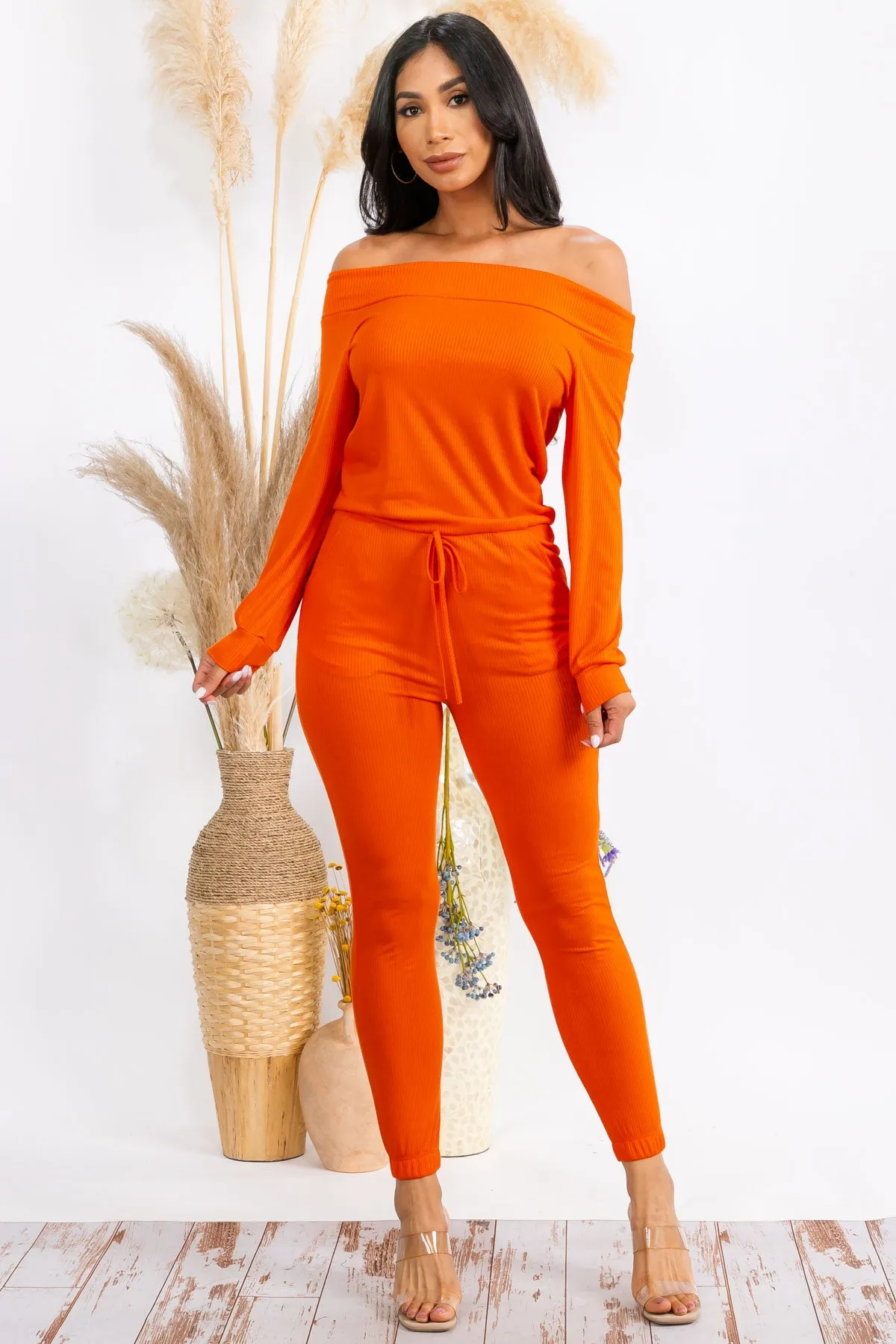 HH620X-SOLID - OFF SHOULDER JUMPSUIT