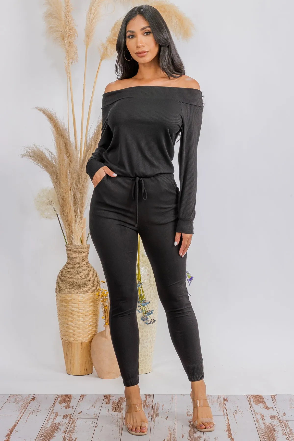 HH620X-SOLID - OFF SHOULDER JUMPSUIT