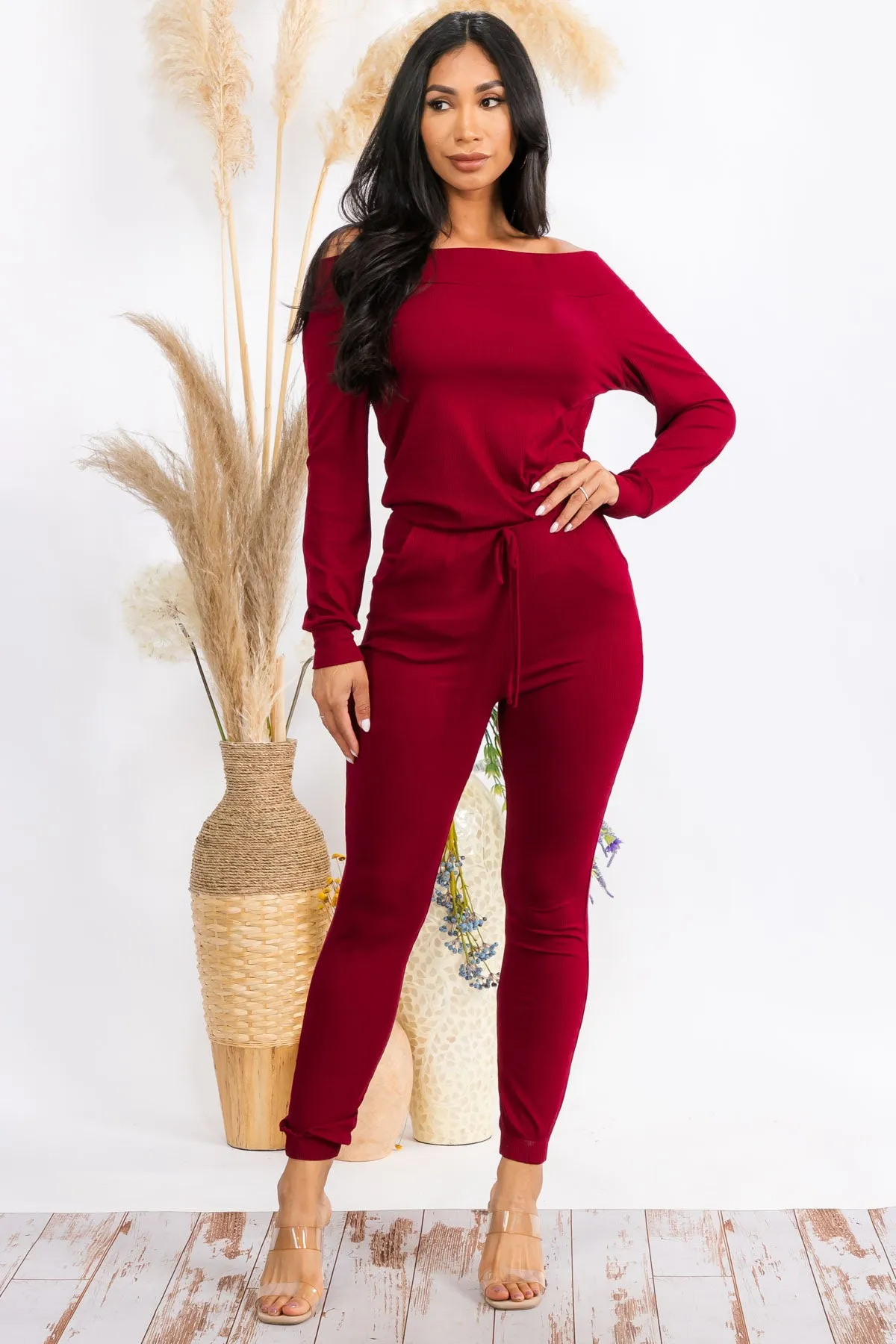 HH620X-SOLID - OFF SHOULDER JUMPSUIT