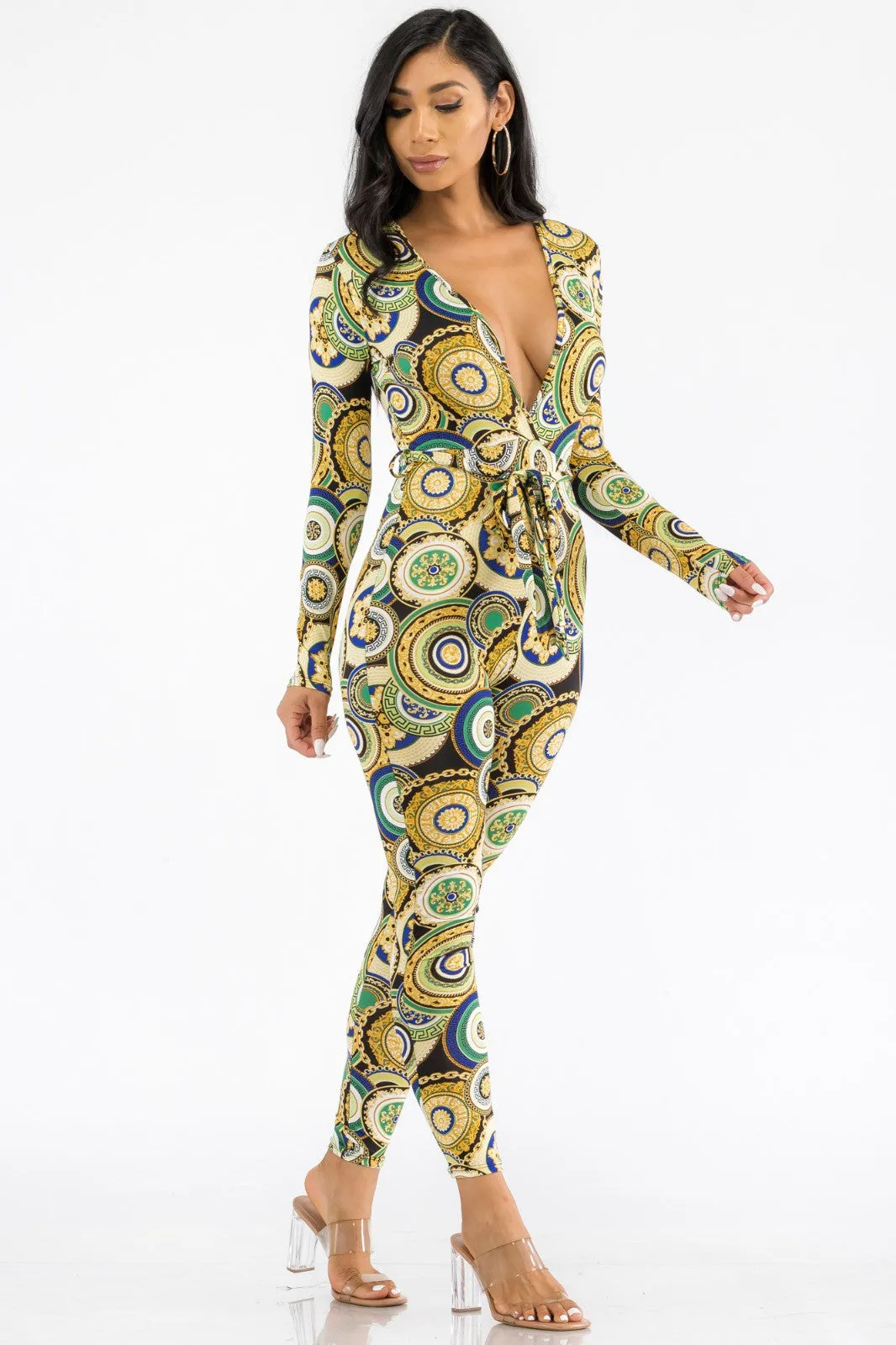 HH626R-GEO - LONG SLEEVE BODYCON JUMPSUIT