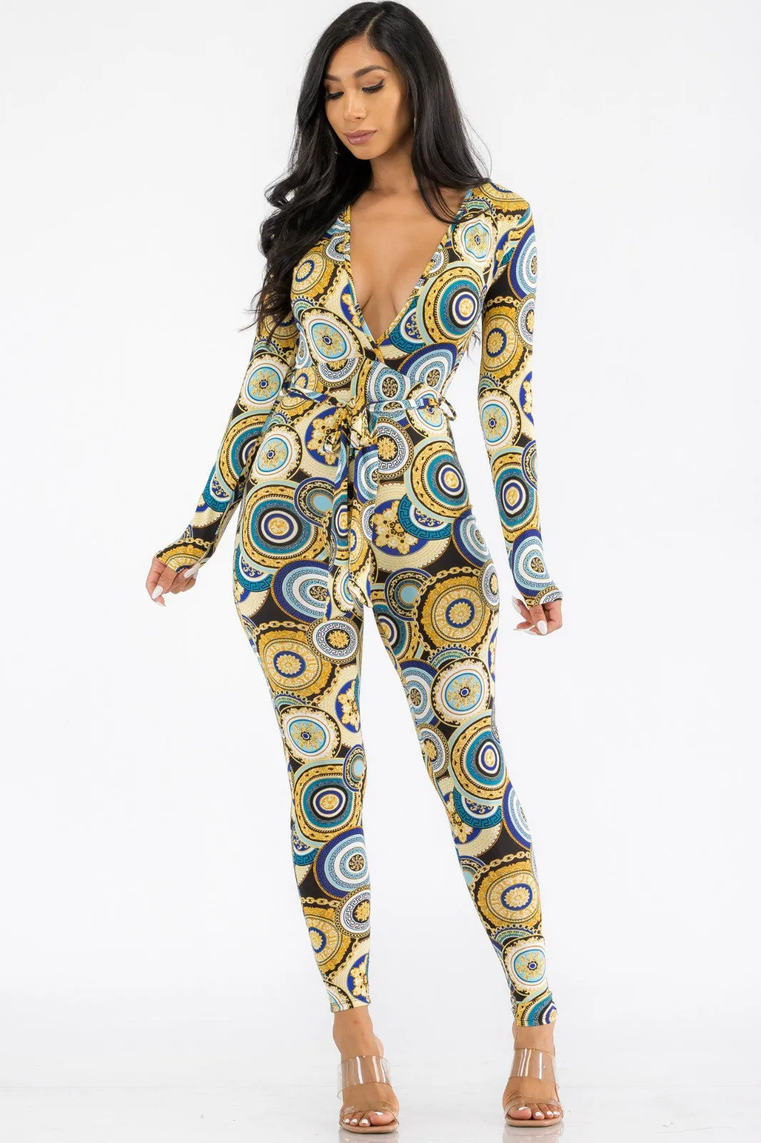 HH626R-GEO - LONG SLEEVE BODYCON JUMPSUIT