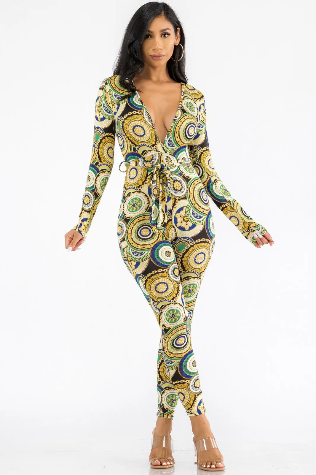 HH626R-GEO - LONG SLEEVE BODYCON JUMPSUIT