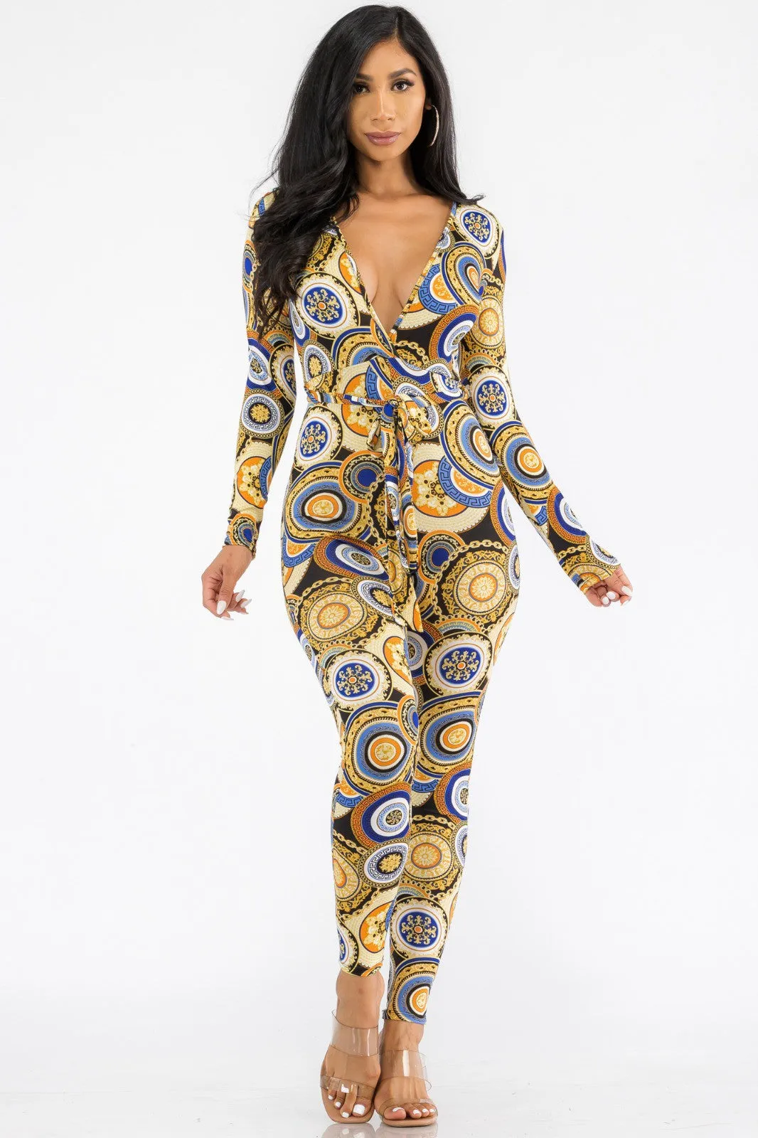 HH626R-GEO - LONG SLEEVE BODYCON JUMPSUIT