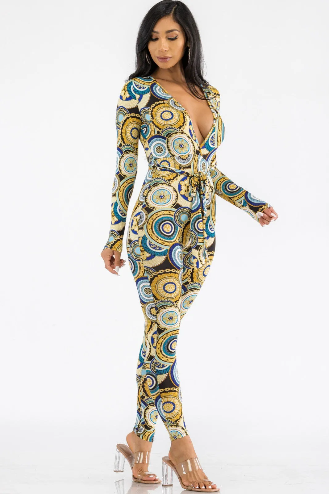 HH626R-GEO - LONG SLEEVE BODYCON JUMPSUIT