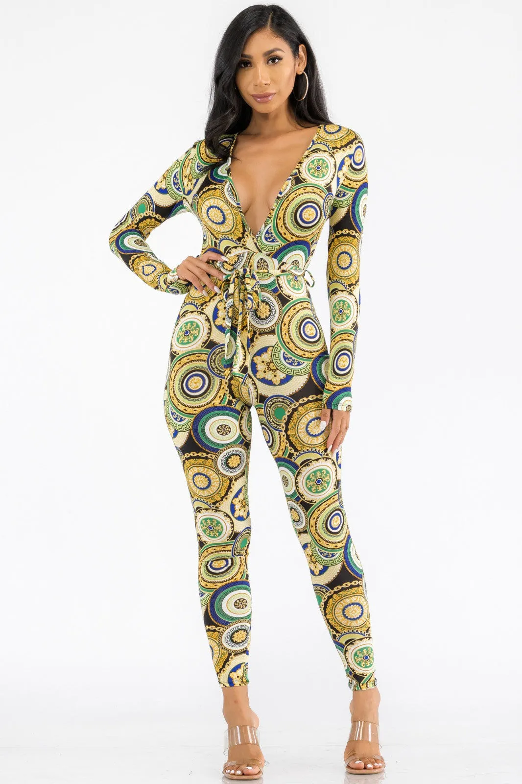 HH626R-GEO - LONG SLEEVE BODYCON JUMPSUIT