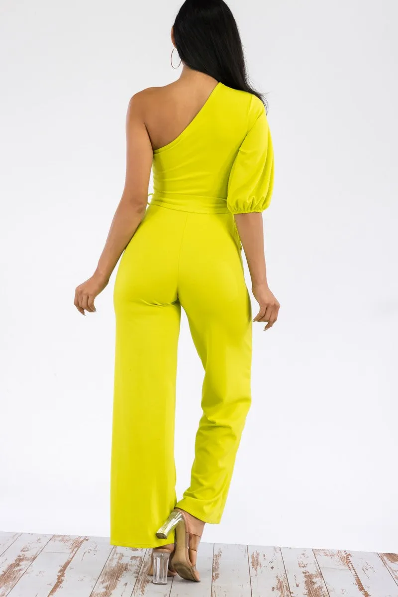 HH667R-SOLID -  ONE SHOULDER JUMPSUIT