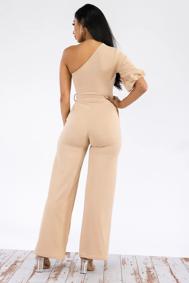 HH667R-SOLID -  ONE SHOULDER JUMPSUIT