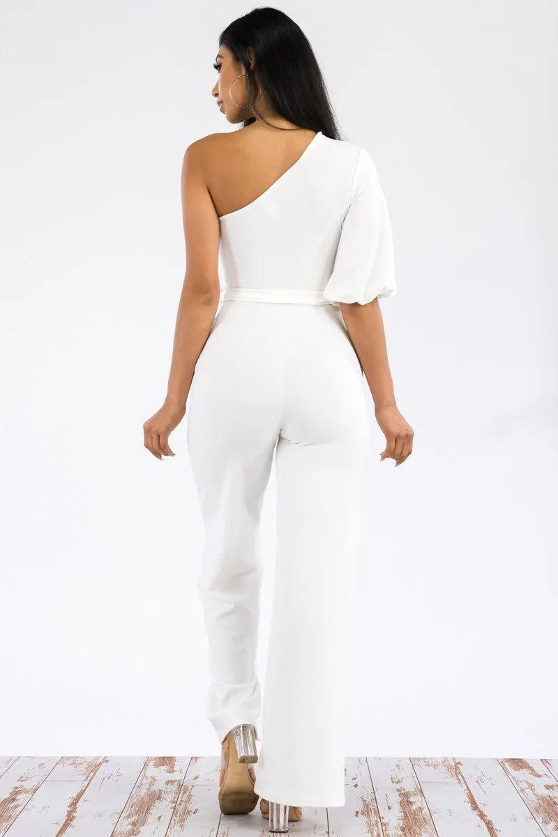 HH667X-SOLID -  ONE SHOULDER JUMPSUIT