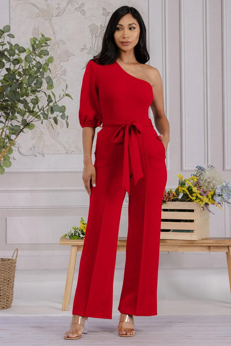 HH667X-SOLID -  ONE SHOULDER JUMPSUIT