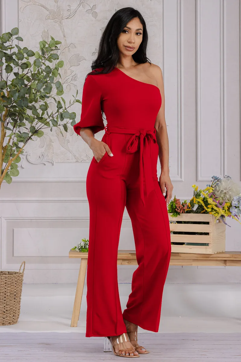 HH667X-SOLID -  ONE SHOULDER JUMPSUIT