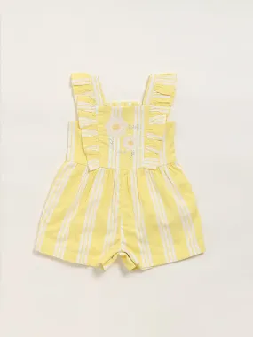 HOP Baby Yellow Striped Cotton Jumpsuit