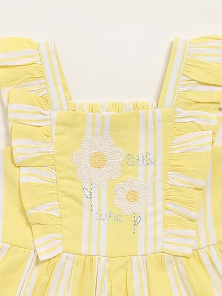 HOP Baby Yellow Striped Cotton Jumpsuit