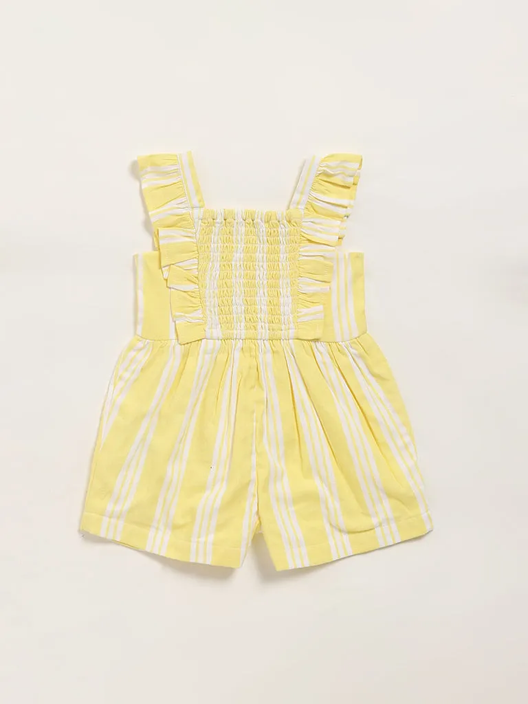 HOP Baby Yellow Striped Cotton Jumpsuit