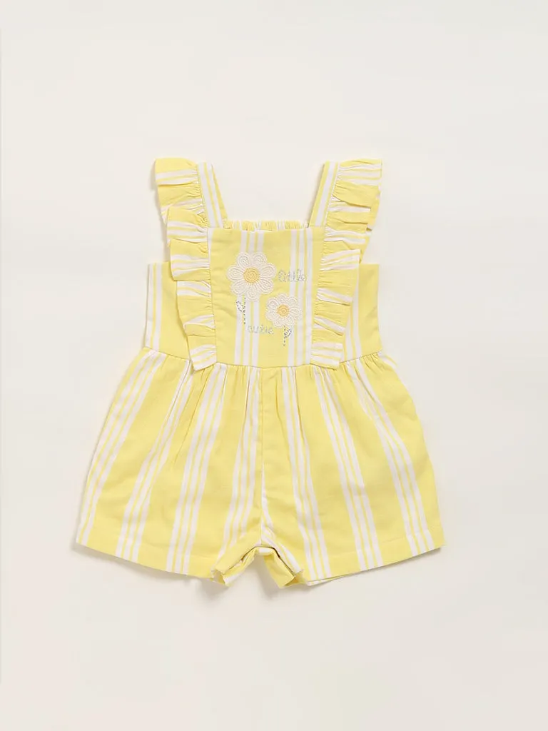 HOP Baby Yellow Striped Cotton Jumpsuit