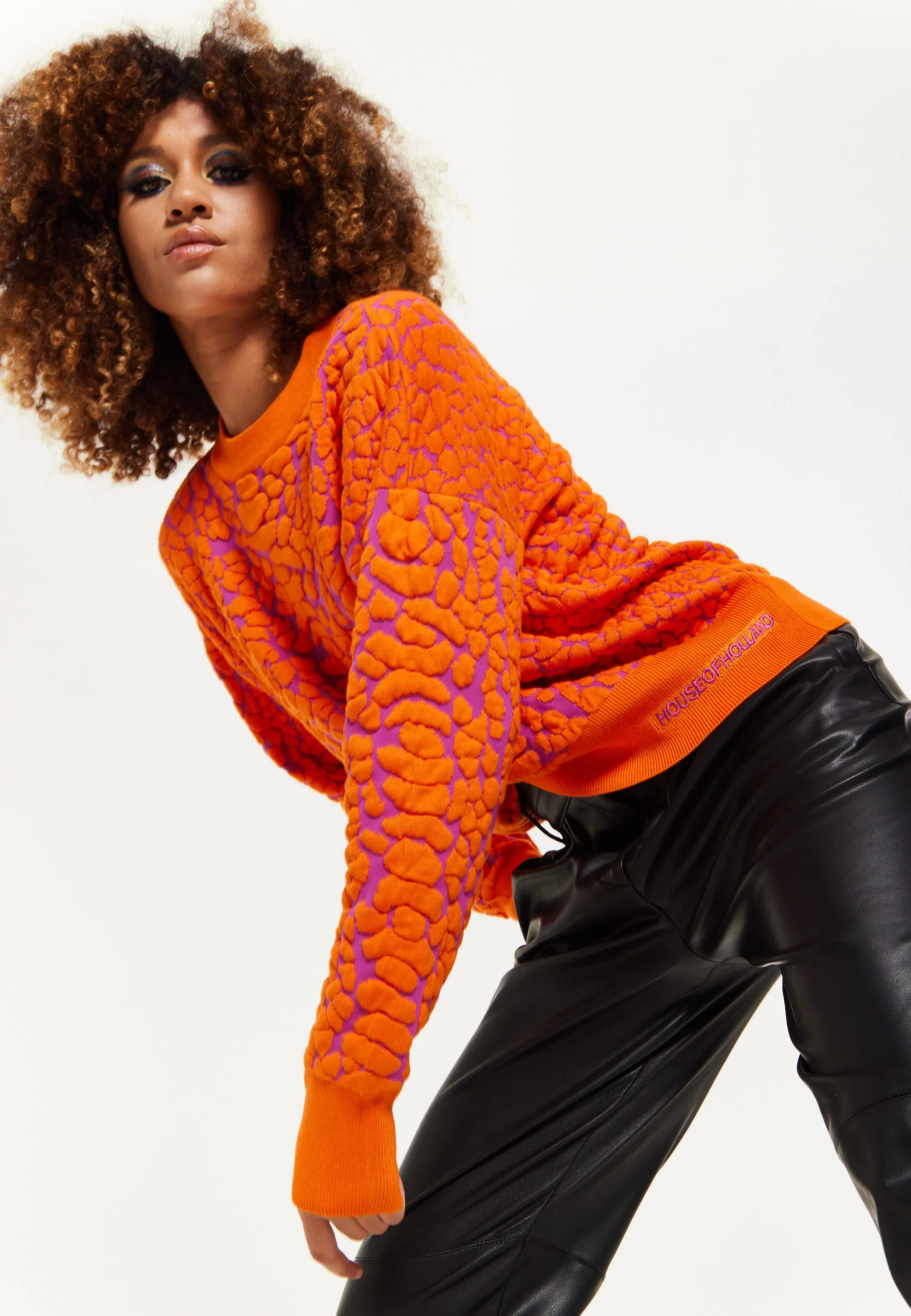 House of Holland Jacquard Duo Jumper in Orange & Pink