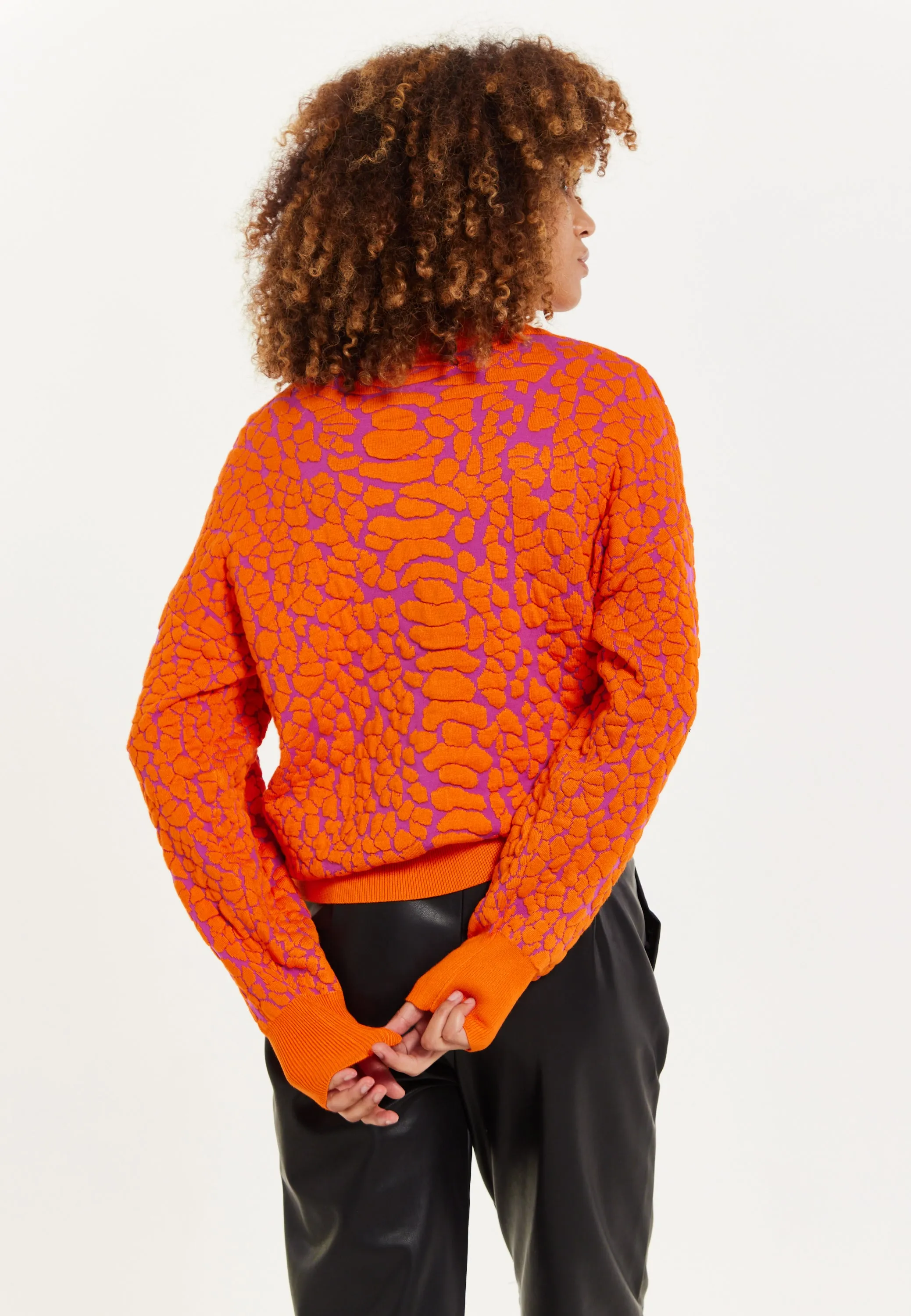 House of Holland Jacquard Duo Jumper in Orange & Pink