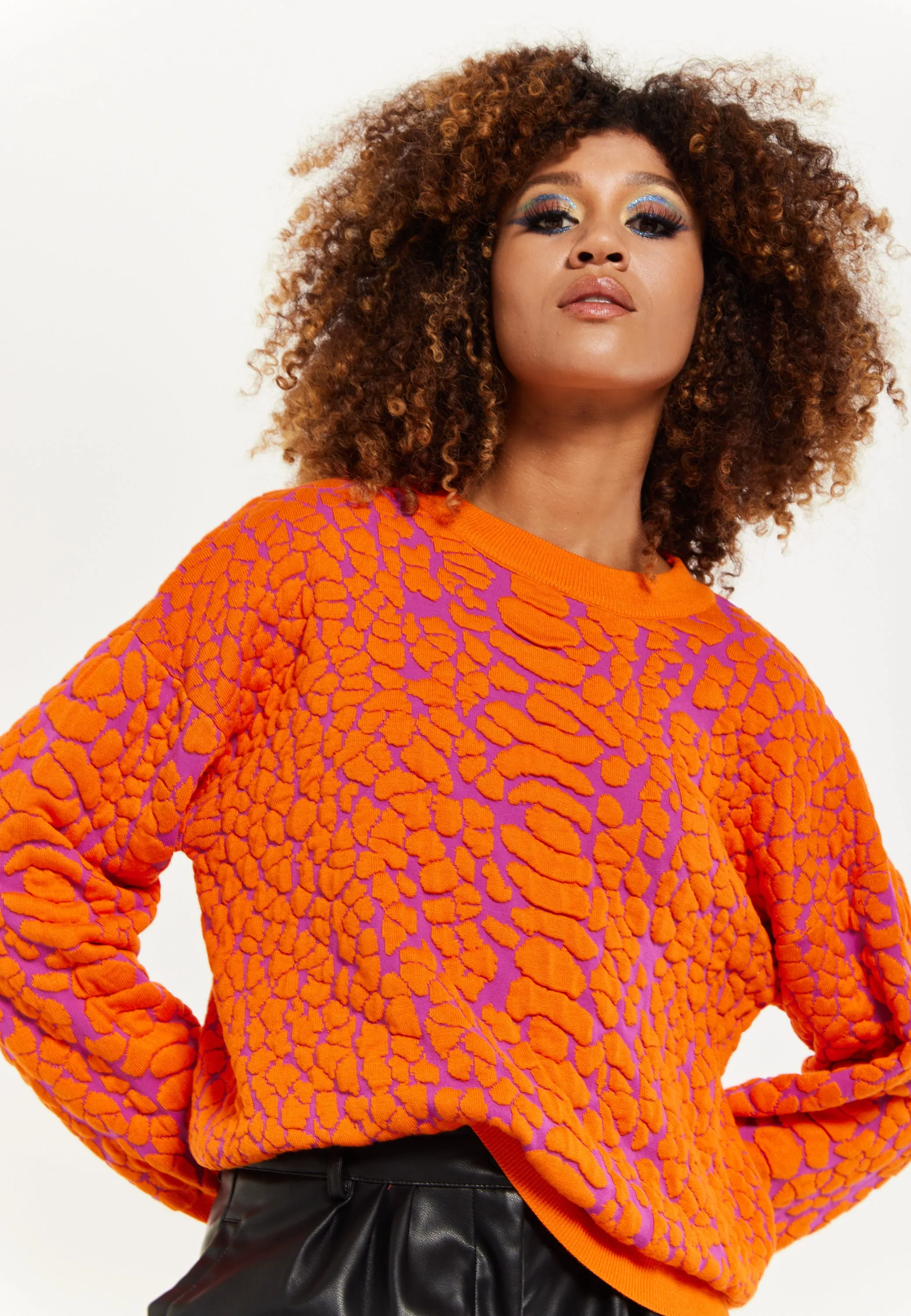 House of Holland Jacquard Duo Jumper in Orange & Pink