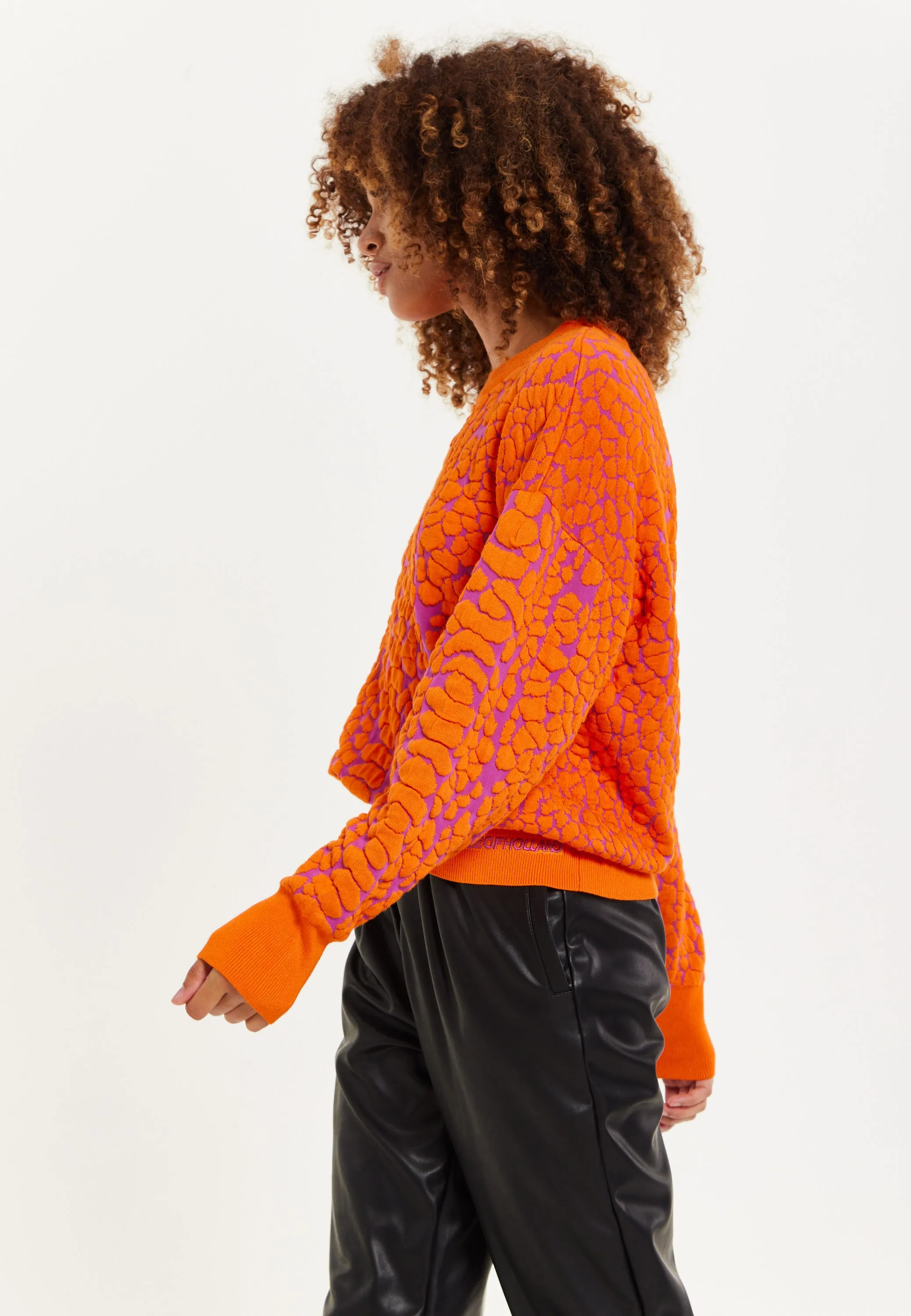 House of Holland Jacquard Duo Jumper in Orange & Pink