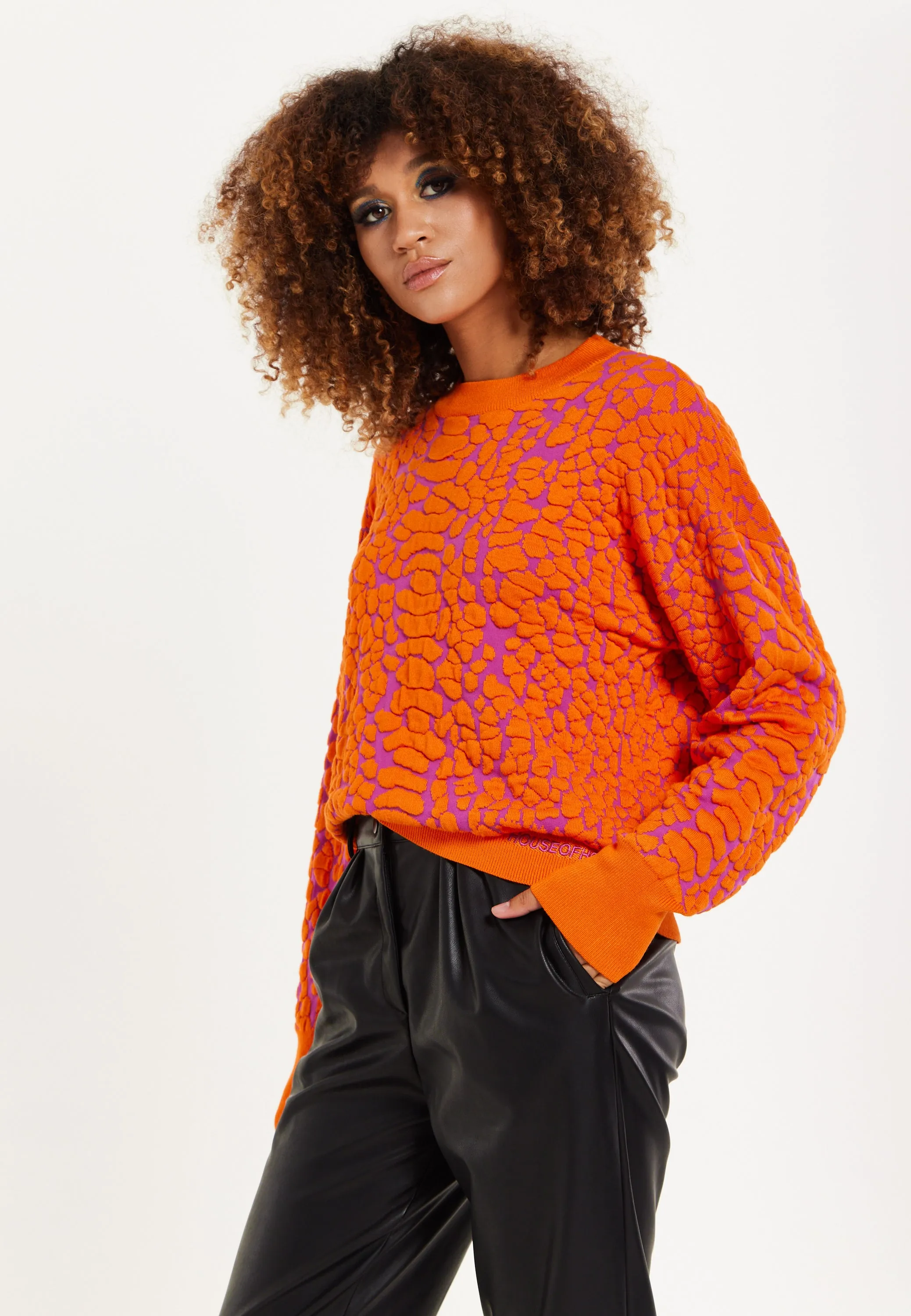 House of Holland Jacquard Duo Jumper in Orange & Pink