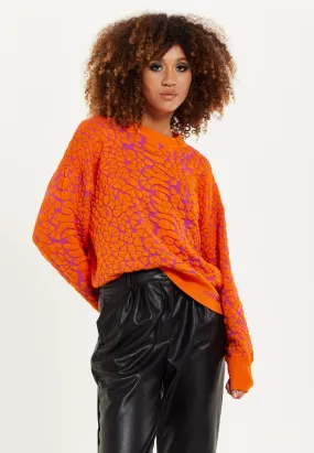 House of Holland Jacquard Duo Jumper in Orange & Pink