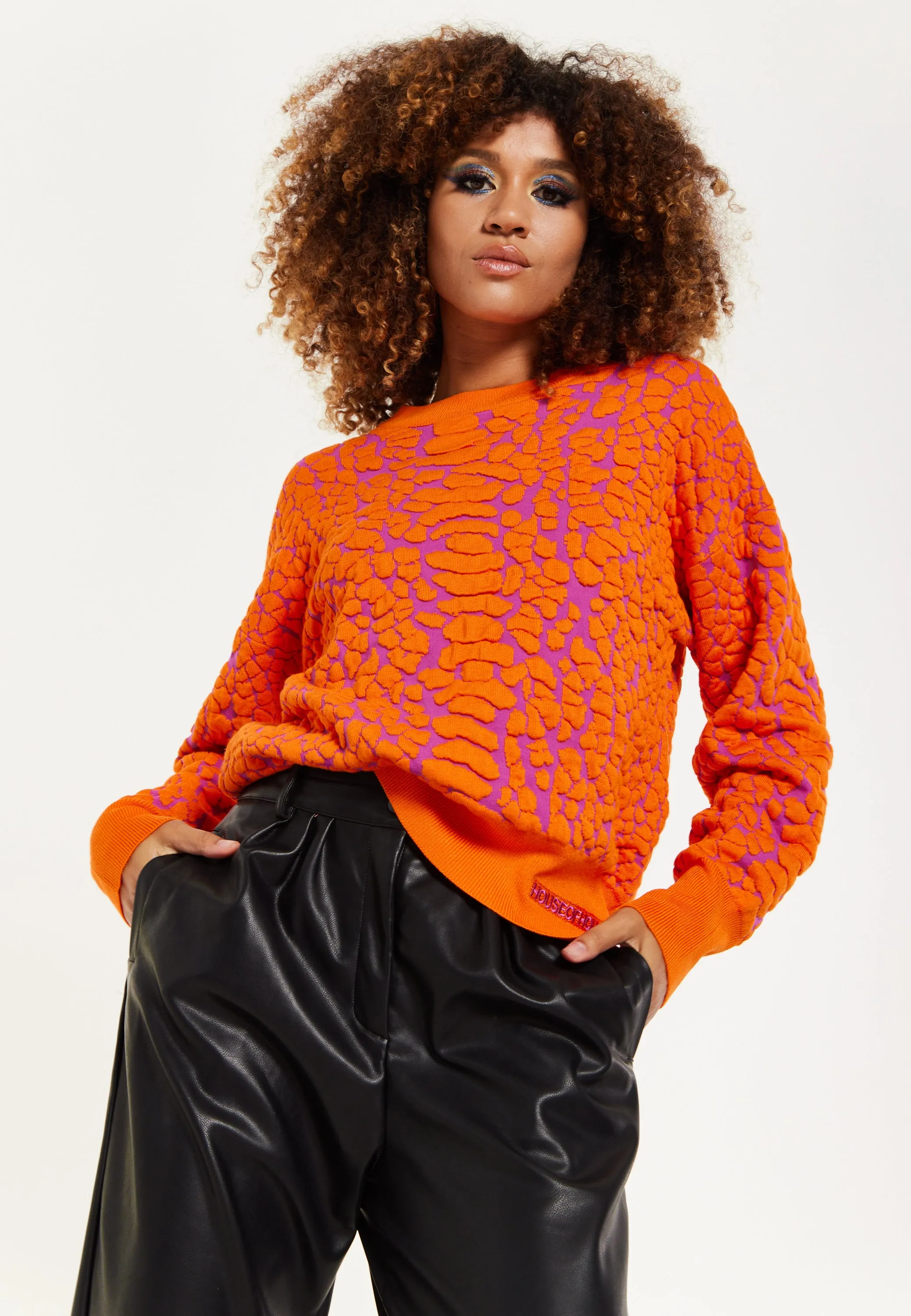 House of Holland Jacquard Duo Jumper in Orange & Pink