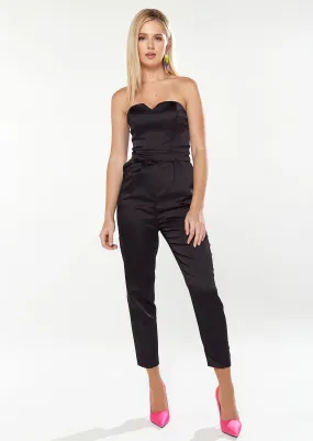 House Of Holland Satin Bandeau Jumpsuit In Black