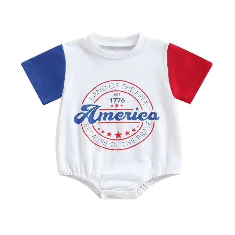 Independence Day Infant Romper for Baby Girls & Boys, Patriotic T-Shirt with American Flag