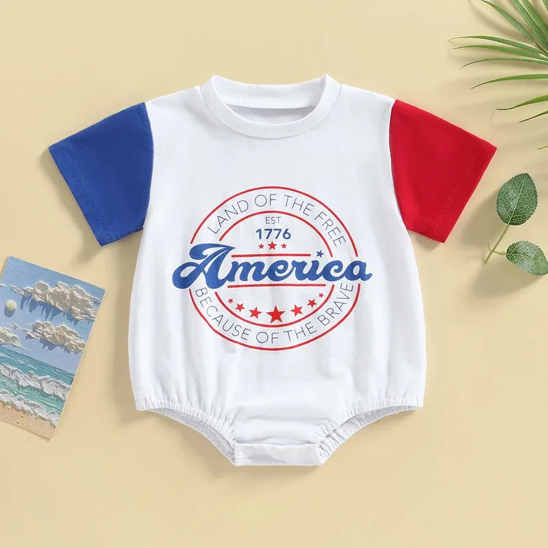 Independence Day Infant Romper for Baby Girls & Boys, Patriotic T-Shirt with American Flag