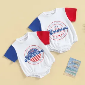 Independence Day Infant Romper for Baby Girls & Boys, Patriotic T-Shirt with American Flag