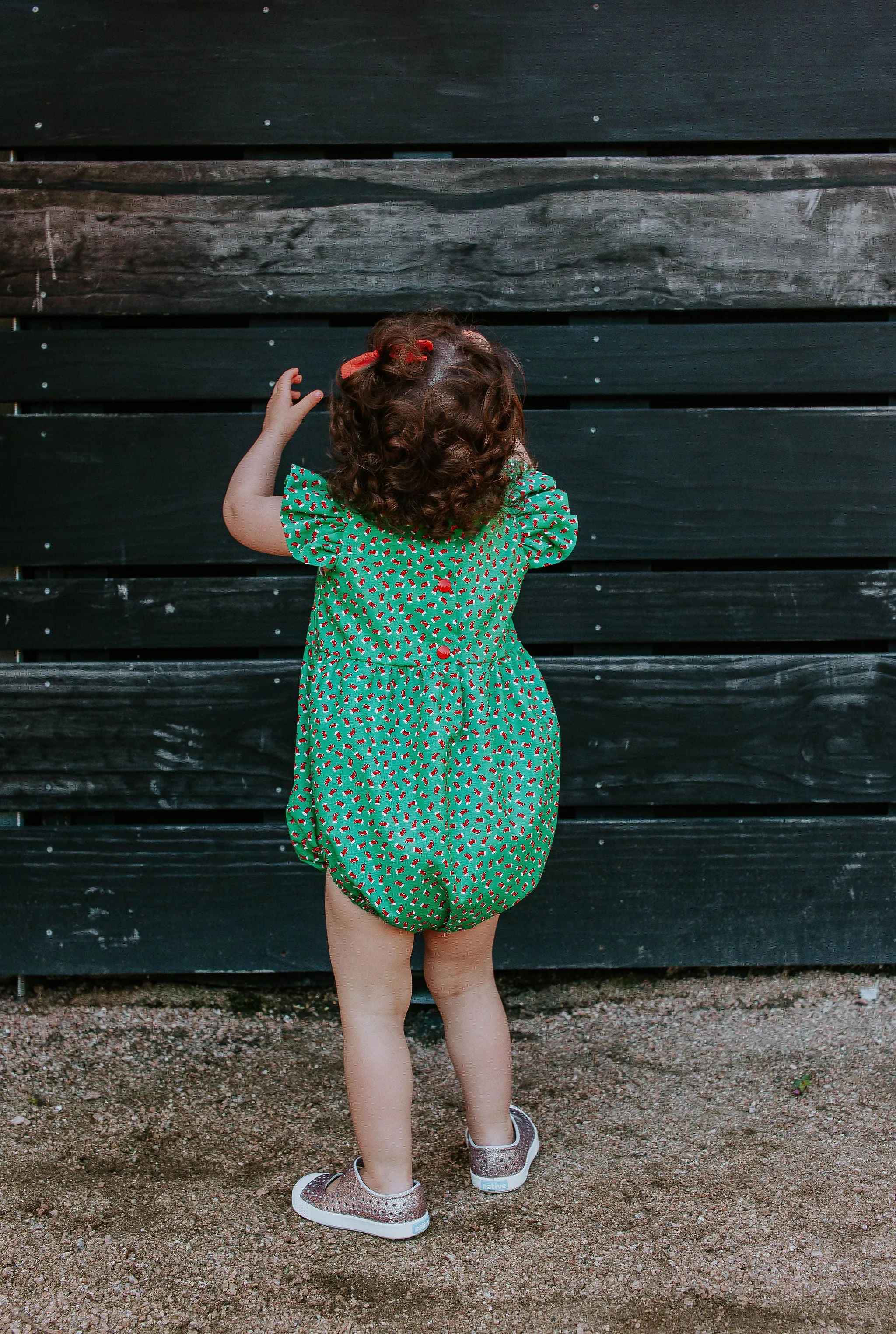 Infant Girl's Red and Green Santa's Stocking Print Bubble Romper