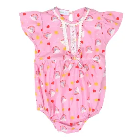 Infant Girls Woven Romper Rainbow P - Pink