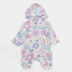 Infant Unisex Sherpa Romper Flowers-White