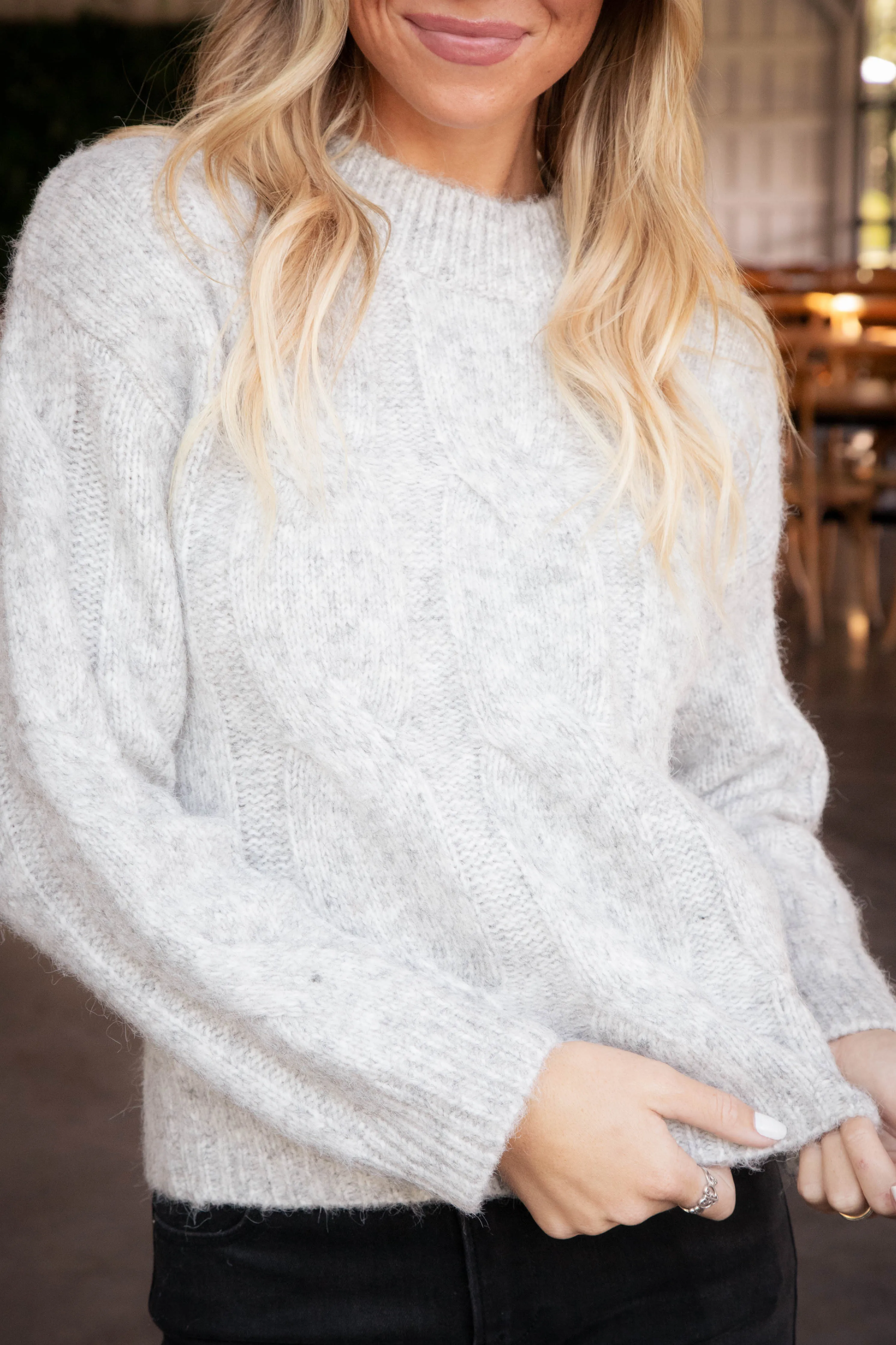 Ira Cable Knit Sweater, Heather Grey | Sanctuary