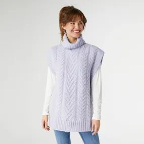 Iris Turtleneck Cable Knit Vest - Lavender Heather