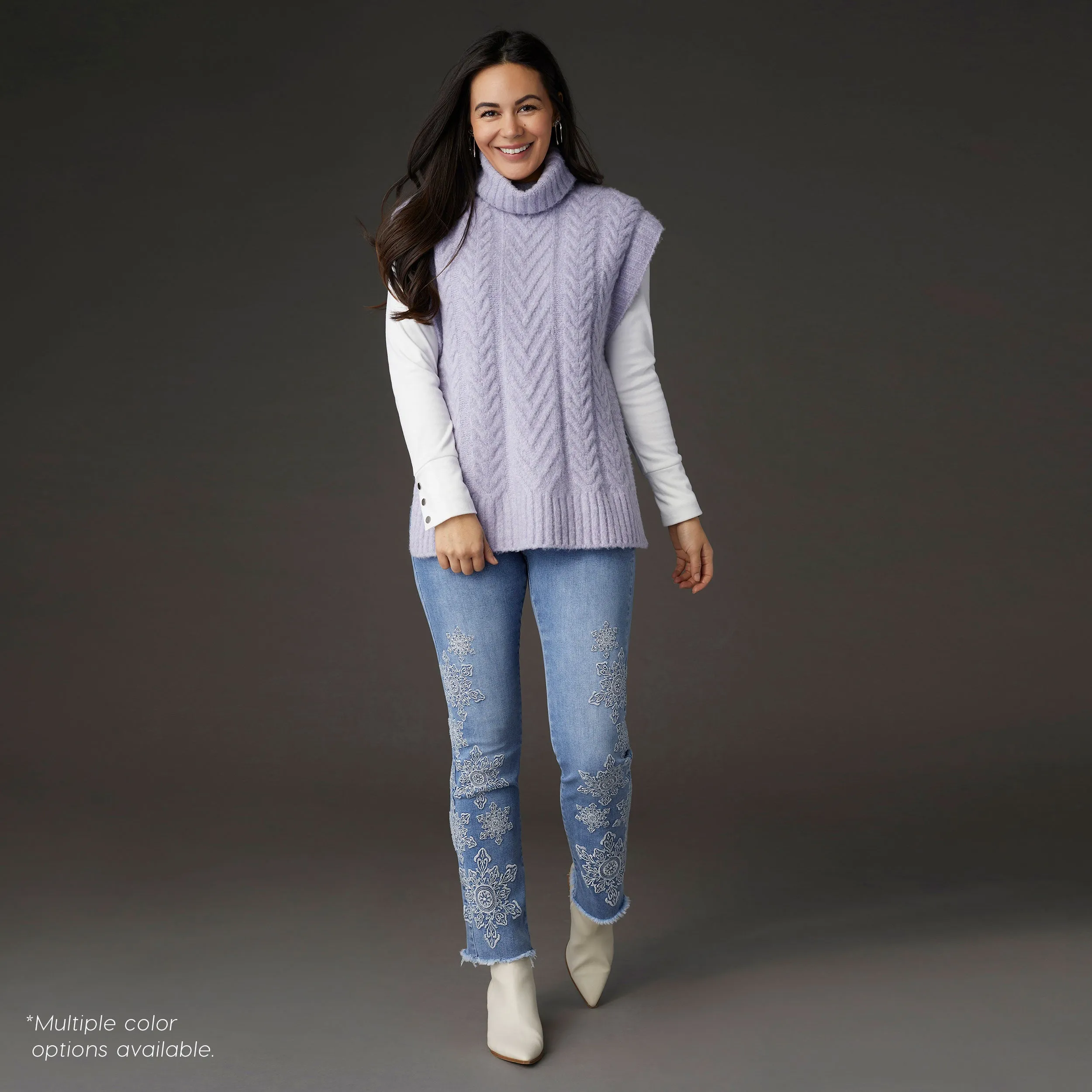 Iris Turtleneck Cable Knit Vest - Lavender Heather