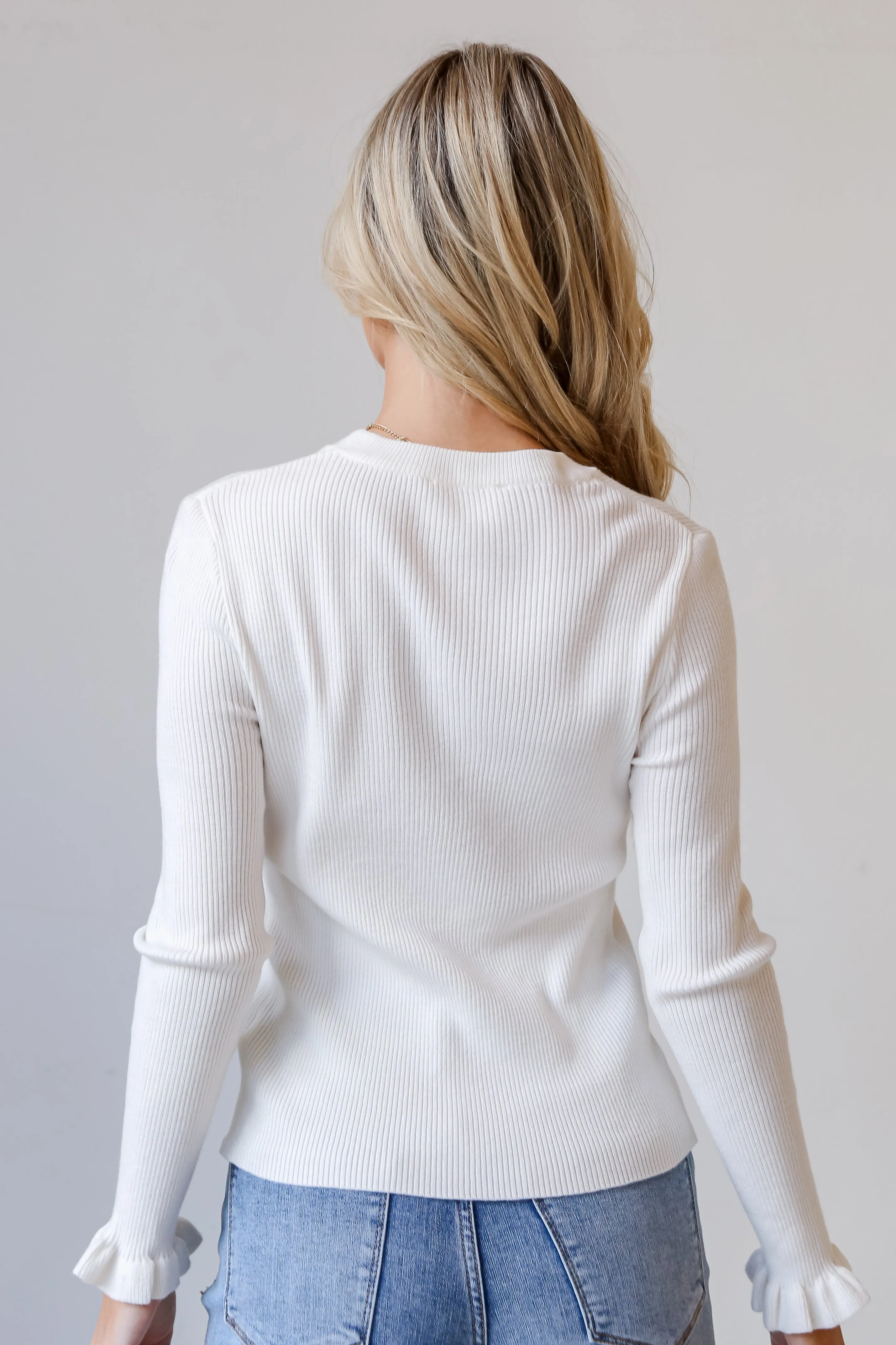 Isabella Off White Ribbed Knit Top