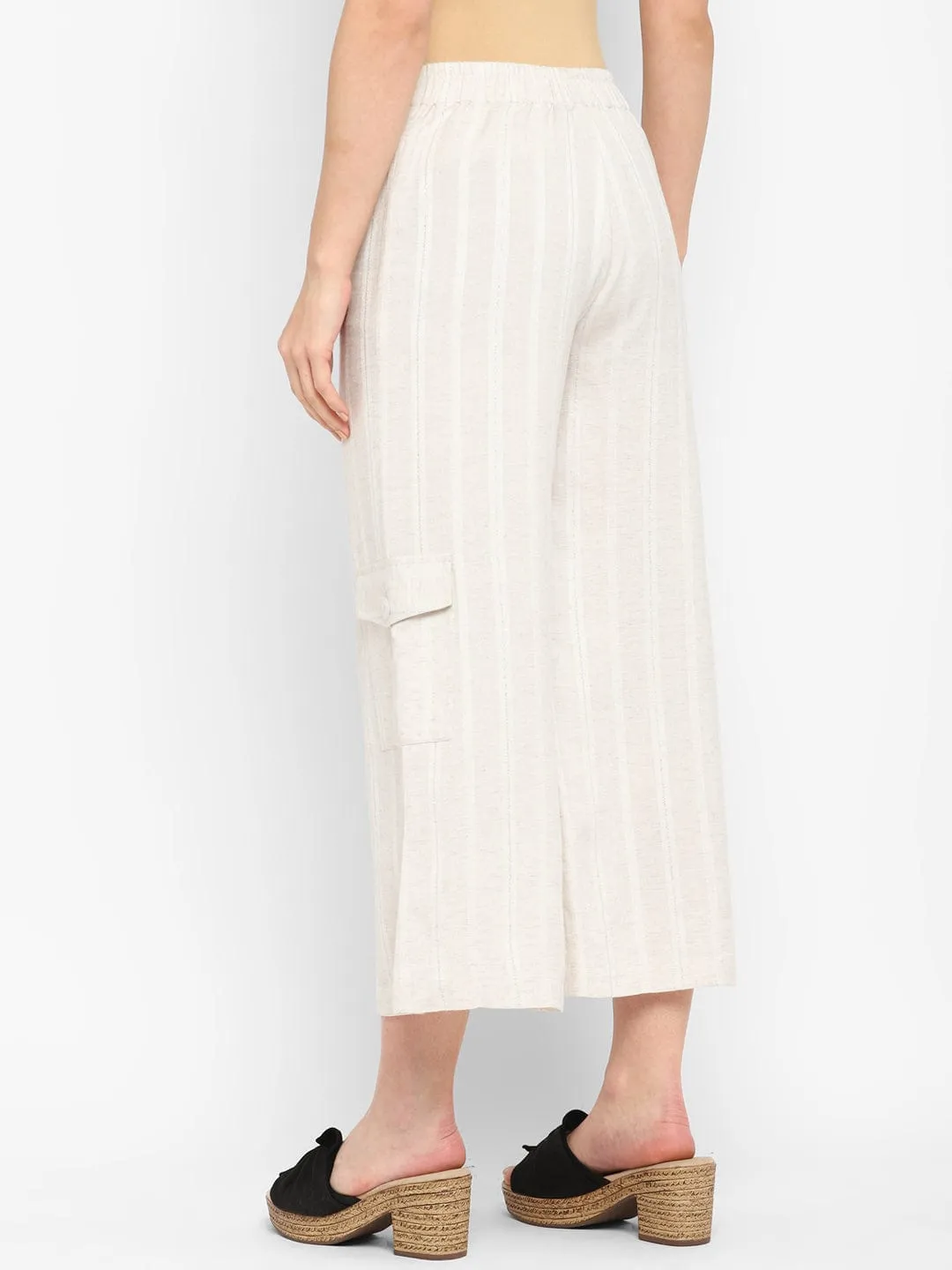 Ivory Self- Design Linen Culottes