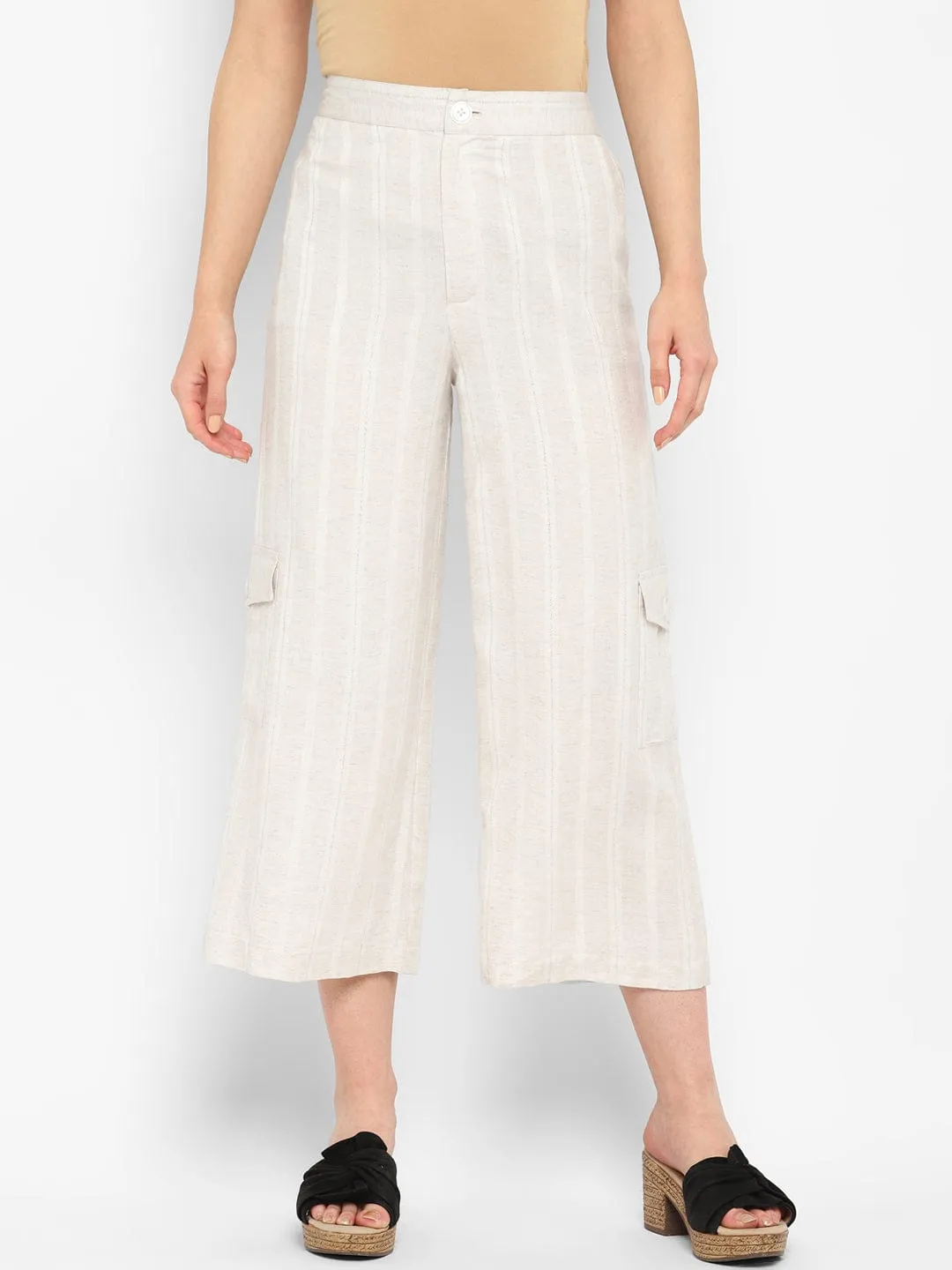 Ivory Self- Design Linen Culottes