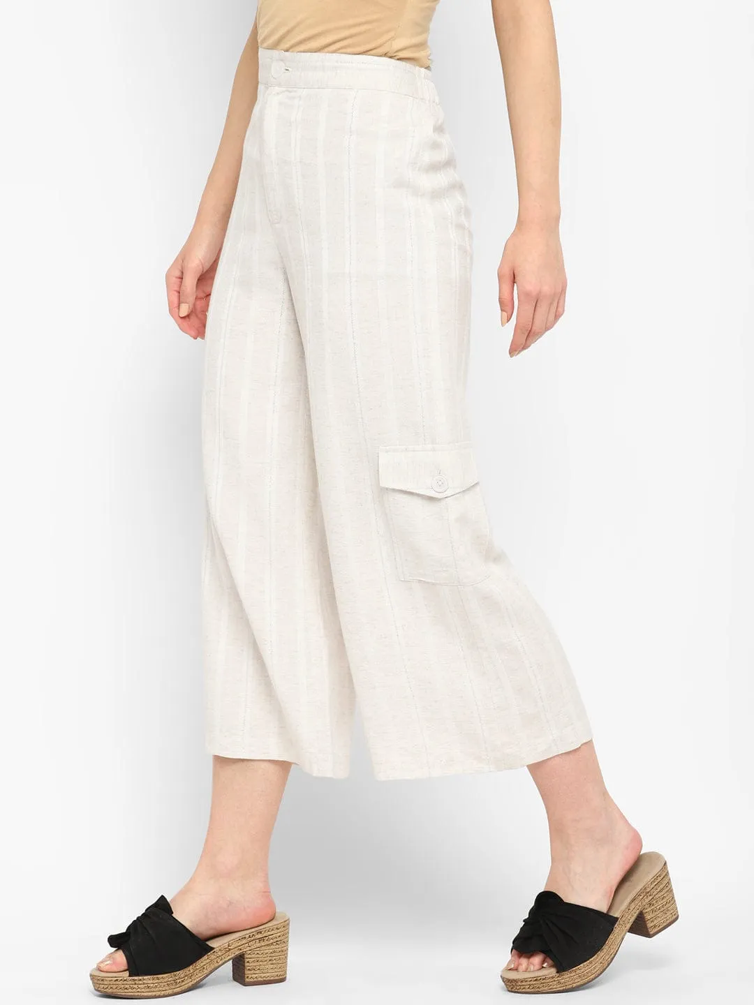 Ivory Self- Design Linen Culottes