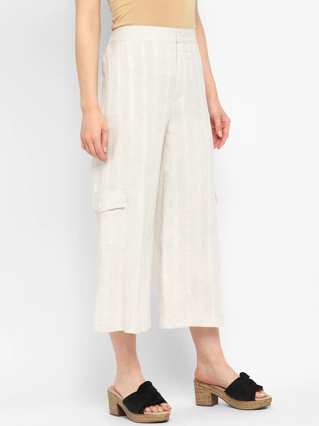 Ivory Self- Design Linen Culottes