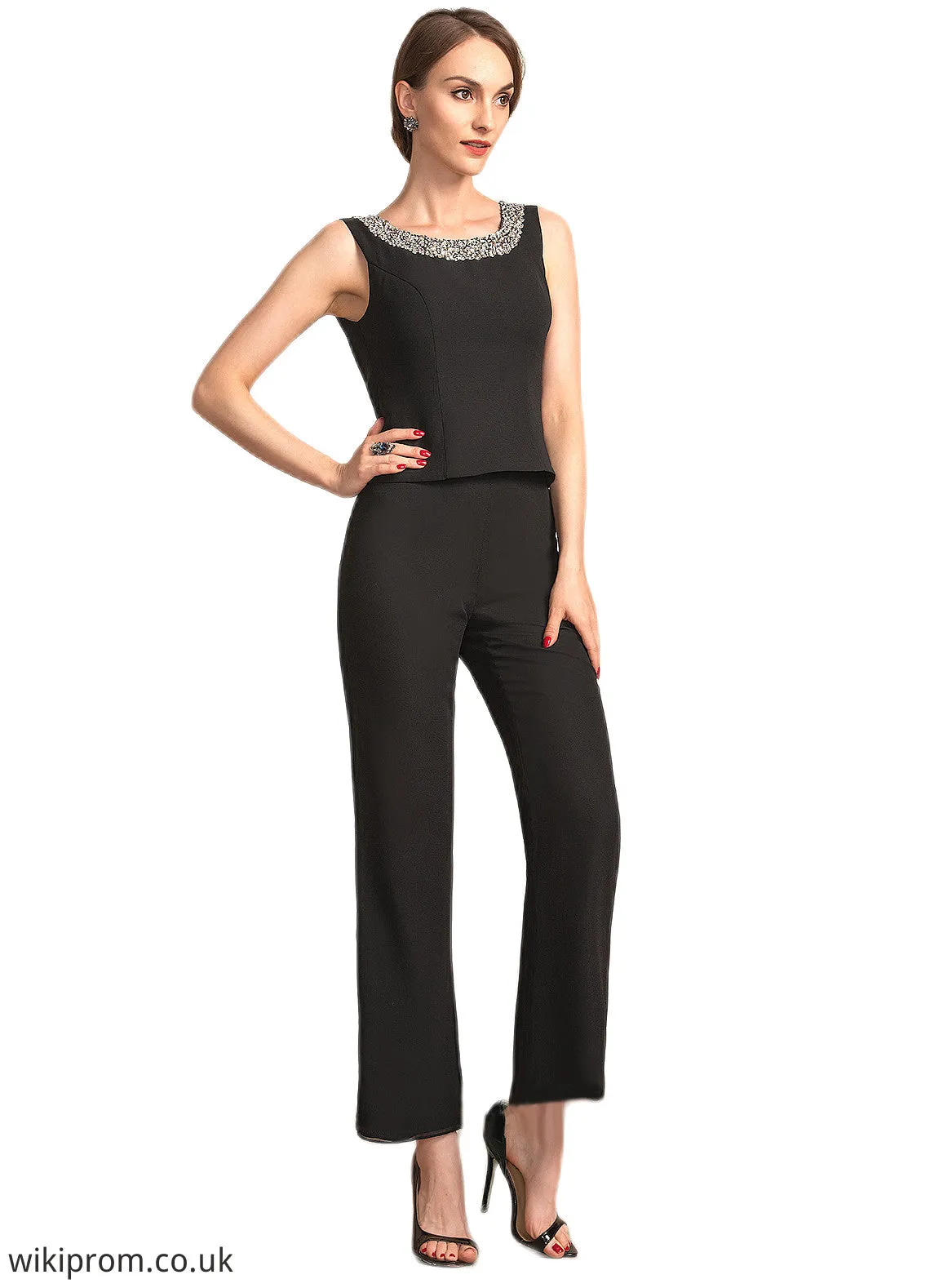 Jaslene Jumpsuit/Pantsuit Scoop Neck Ankle-Length Chiffon Mother of the Bride Dress With Beading Sequins SWK126P0014932