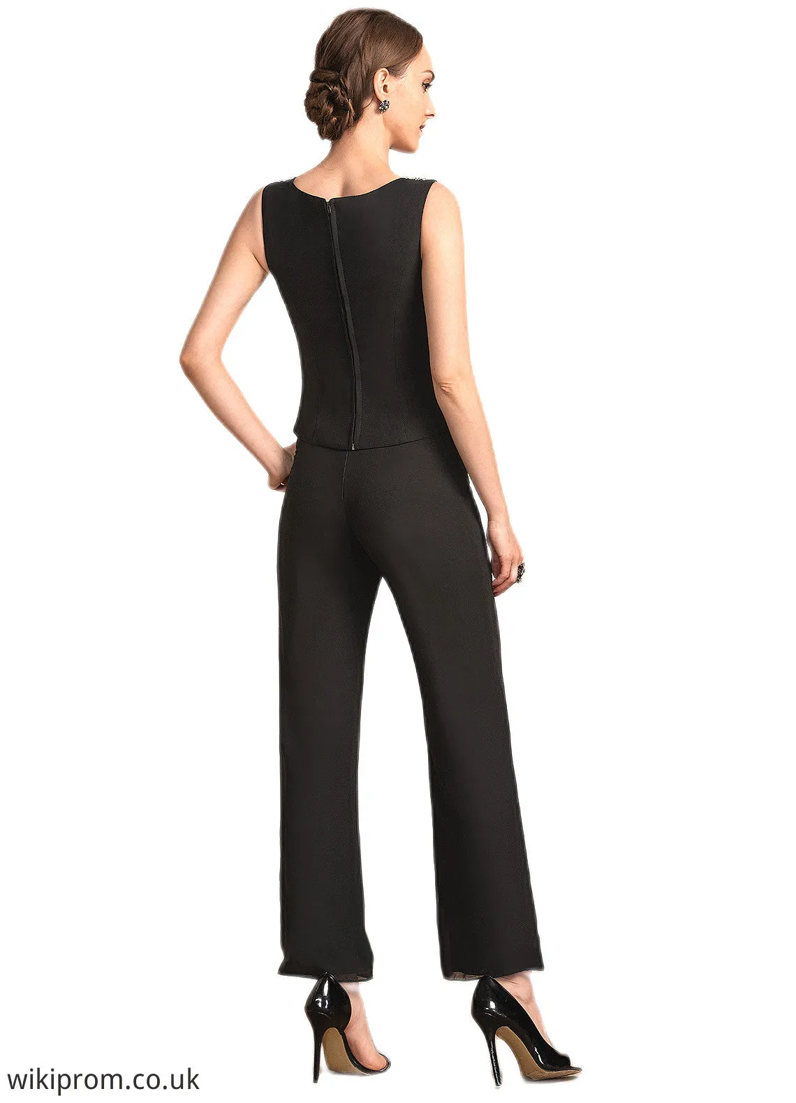 Jaslene Jumpsuit/Pantsuit Scoop Neck Ankle-Length Chiffon Mother of the Bride Dress With Beading Sequins SWK126P0014932