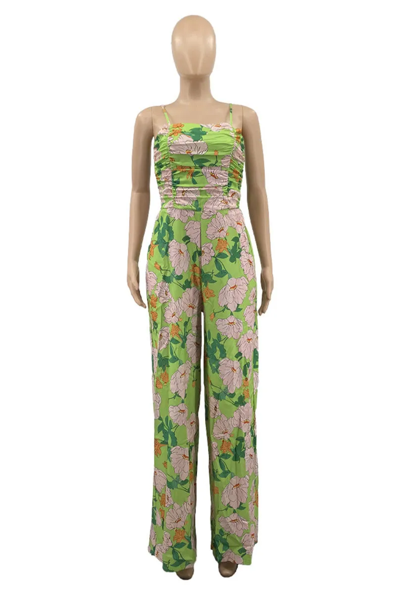 JE641 Floral Print Cami Ruffle Jumpsuit