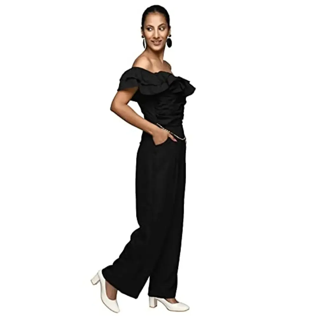 Jumpsuit Having Double Layer Off Shoulder Ruffles.(M)